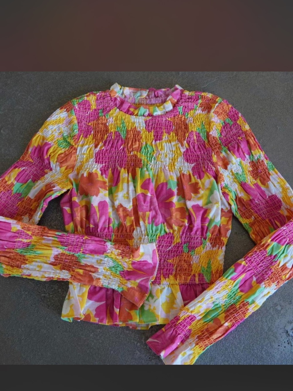 Sabo Mica Shirred Long Sleeve Top Floral Vibrant Print Size 4